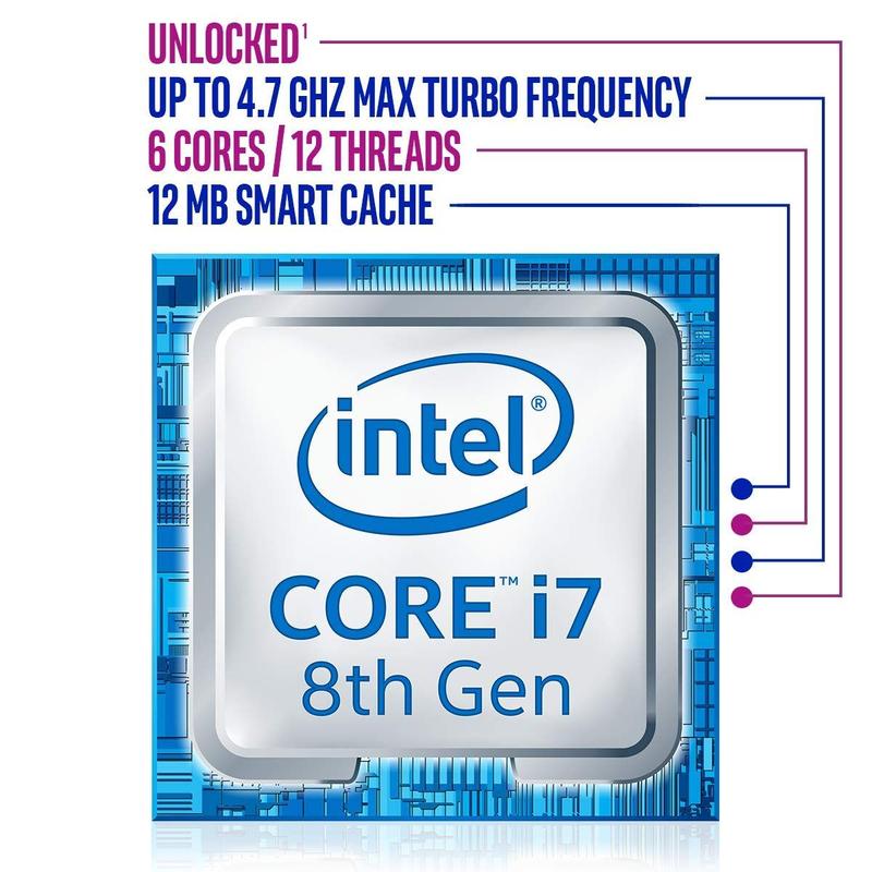 Processador Intel Core i7-8700K - 6 Núcleos, 4,7 GHz, LGA1151, 95W